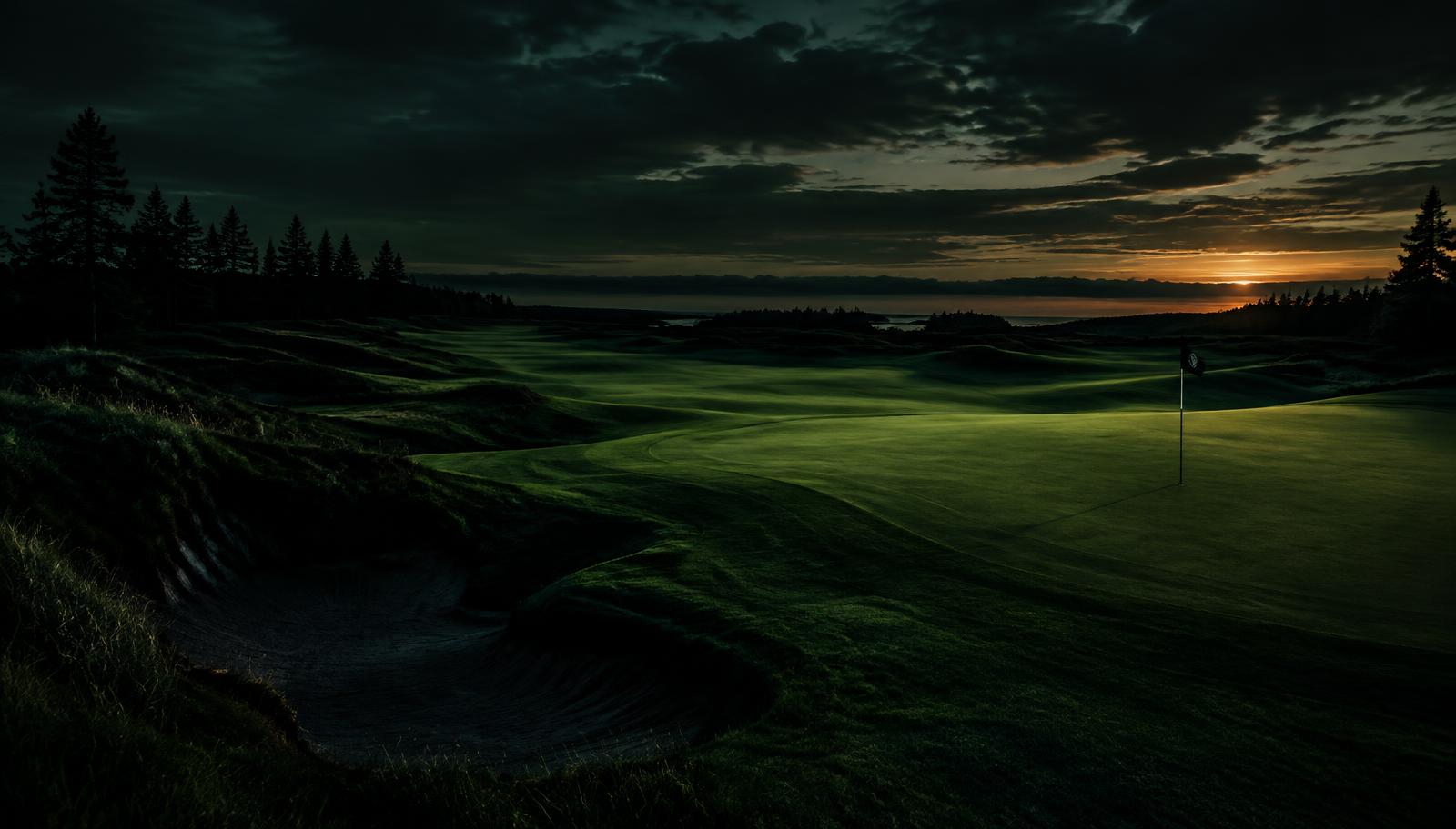 Golf green at dusk